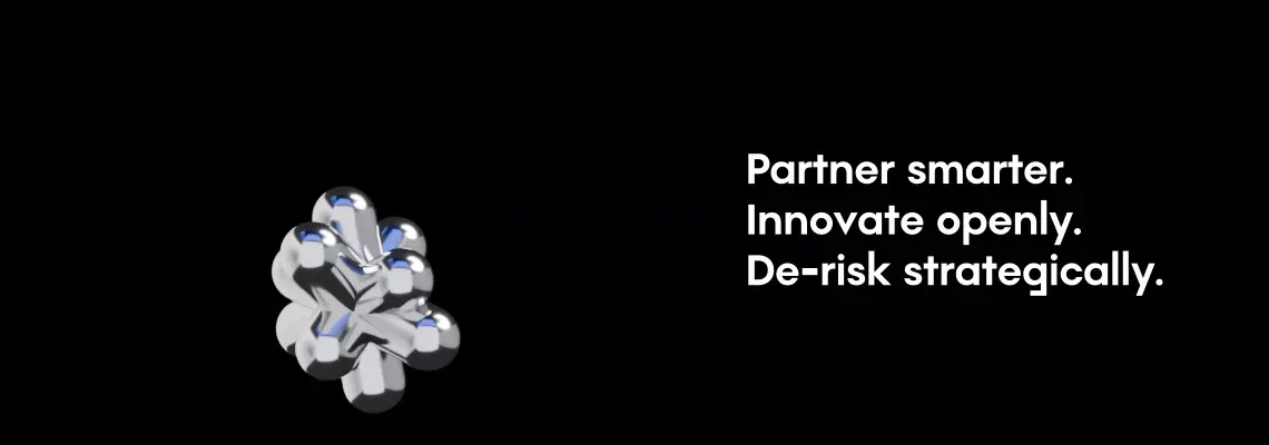 Animated star-shaped metallic structure with a blue hue glow. On the right &ndash; slogan 