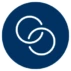 White circular icon with linked chain symbols, representing collaboration, partnerships, and open innovation for resilient businesses.