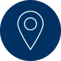 White location pin icon inside a dark blue circle representing partnership building, ecosystem connections, and co-creation opportunities.
