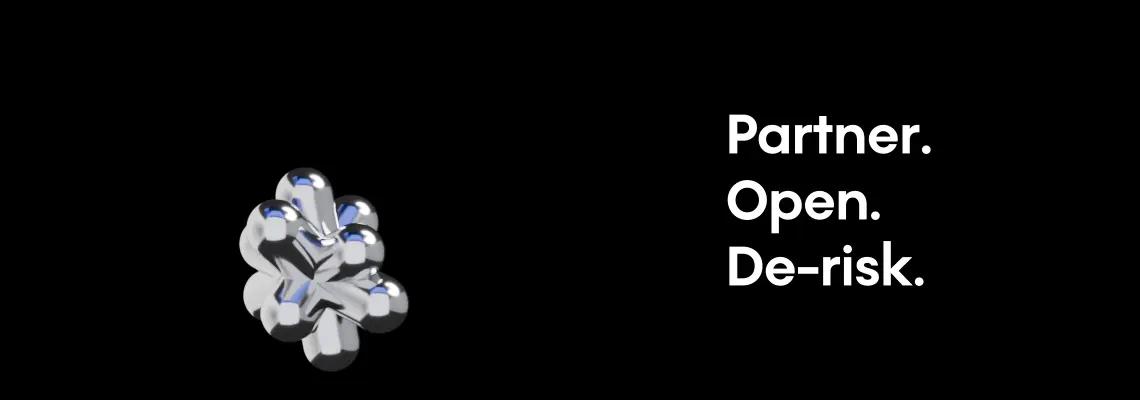 Animated star-shaped metallic structure with a blue hue glow. On the right &ndash; slogan 